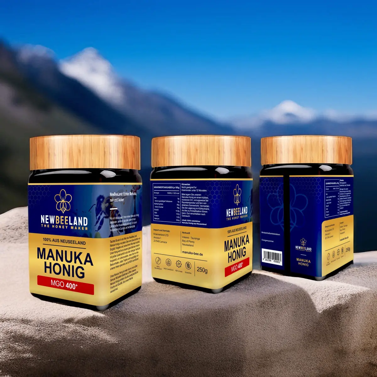 Manuka Honig 400 MGO 3 Seiten Newbeeland